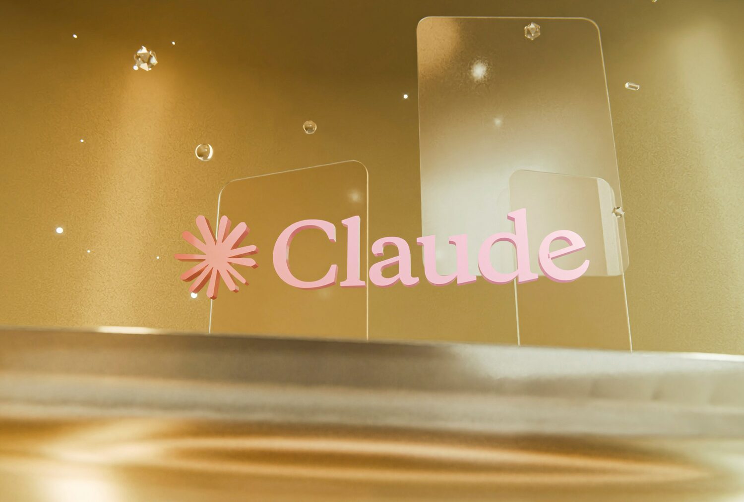 Scherm met het logo van een AI-assistent in een warme, gouden setting
