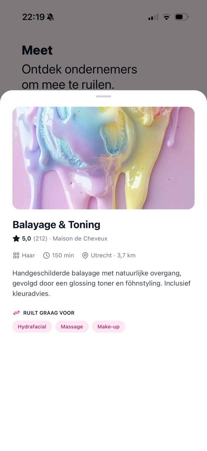 Detailscherm van een behandeling met de tags waarvoor de ondernemer graag ruilt